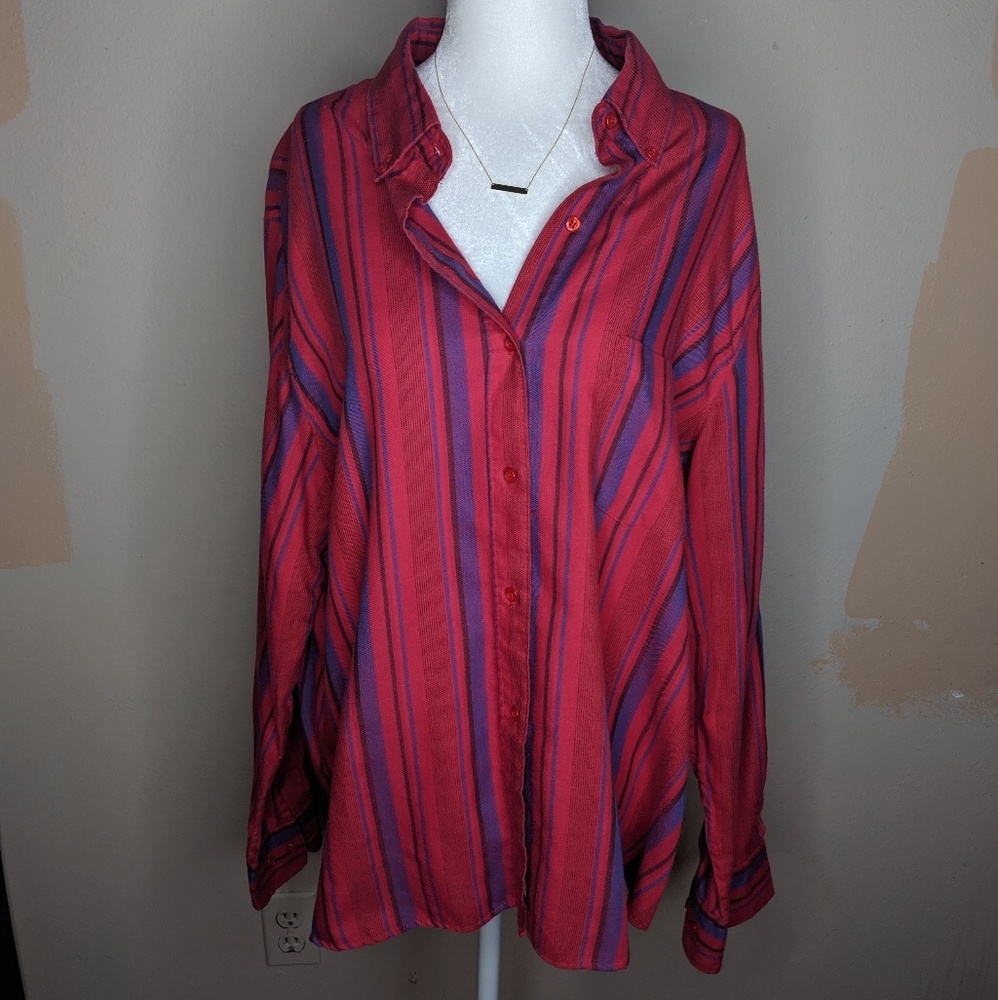 DVF Striped Fuscia Button Down Career Blouse VTG